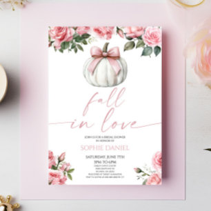 Fall In Love Rosa Band Pumpa Blommig Bröllopsdusch Inbjudningar