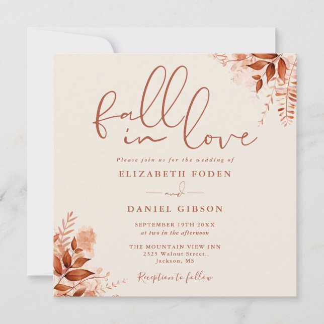 Fall In Love Rustic Autumn Floral Wedding Inbjudningar (Framsida)