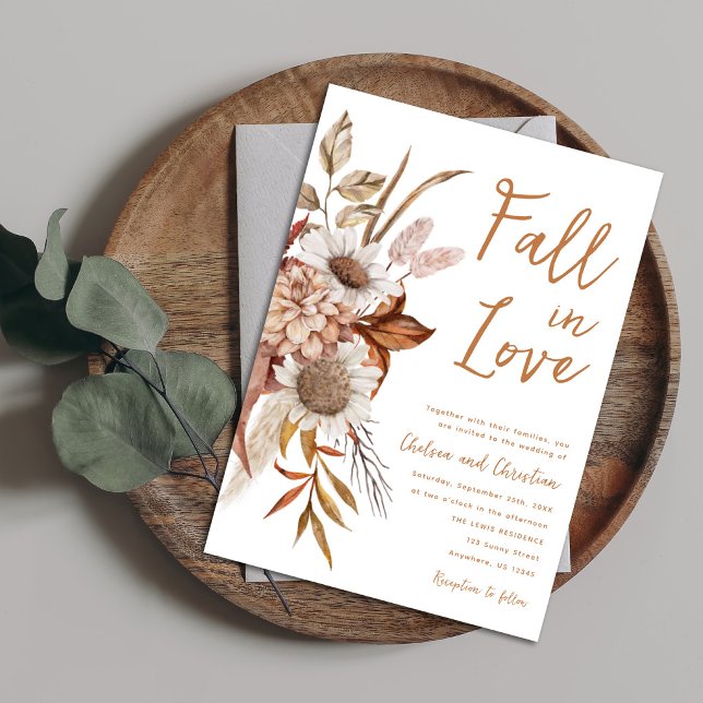 Fall In Love Rustic Autumn Wedding Invitation Inbjudningar (Skapare uppladdad)