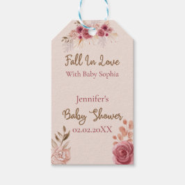 Fall In Love Rustic Pink Floral Baby Shower  Presentetikett