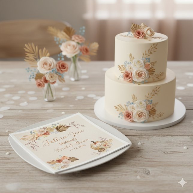 Fall In Love Rustic Terracotta Bridal Shower  Pappersservett (Skapare uppladdad)