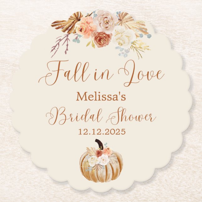 Fall In Love Rustic Terracotta Bridal Shower Underlägg Papper (Framsida)