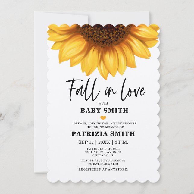 Fall in Love Sunflower Baby Shower Inbjudningar (Framsida)