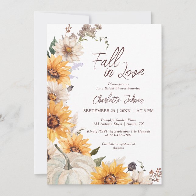 Fall In Love Sunflower Rustic Daisy  Bridal Shower Inbjudningar (Framsida)