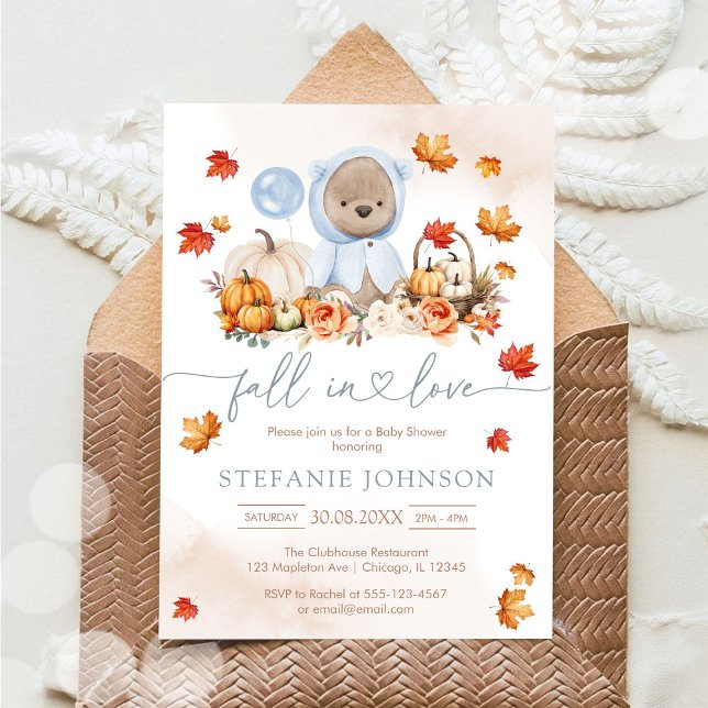Fall in Love Teddy Bear Baby Shower Inbjudan (Skapare uppladdad)