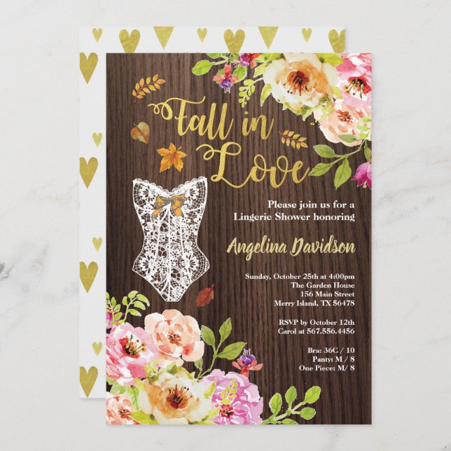 Fall in love underkläder dusch inbjudan. Rustik Inbjudningar (Fram/baksida)