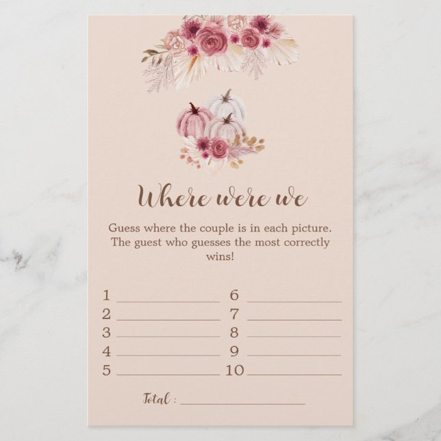 Fall In Love Where were we Bridal Shower Game (Framsida)