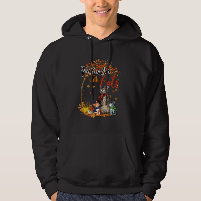 Fall In Love With Cats Autumn Leaves Thanksgiving Hoodie (Framsida)