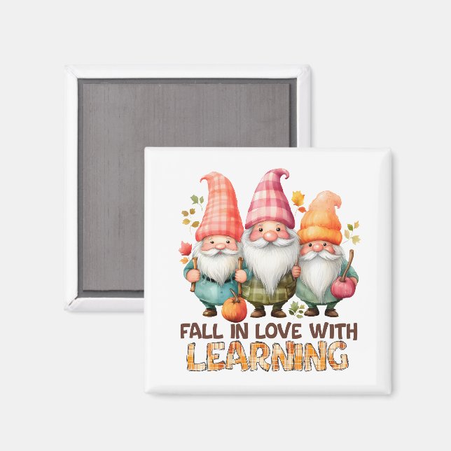 Fall in Love with Learning – Autumn Gnome Trio Magnet (Front/Back)
