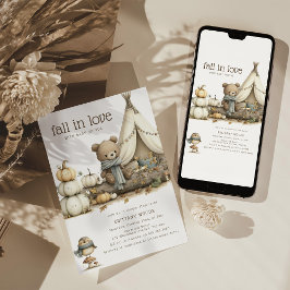 Fall In Love Woodland Bear Baby Shower Inbjudningar