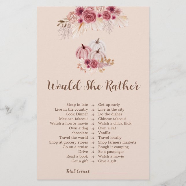 Fall In love Would She Rather Bridal Shower Game (Framsida)