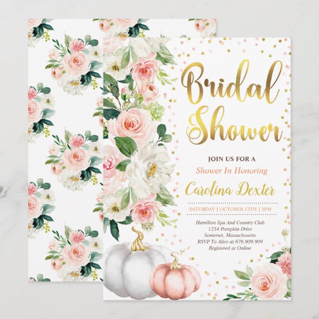 Fall Inbjudningskort för möhippan  Rosa och Guld (Fram/baksida)