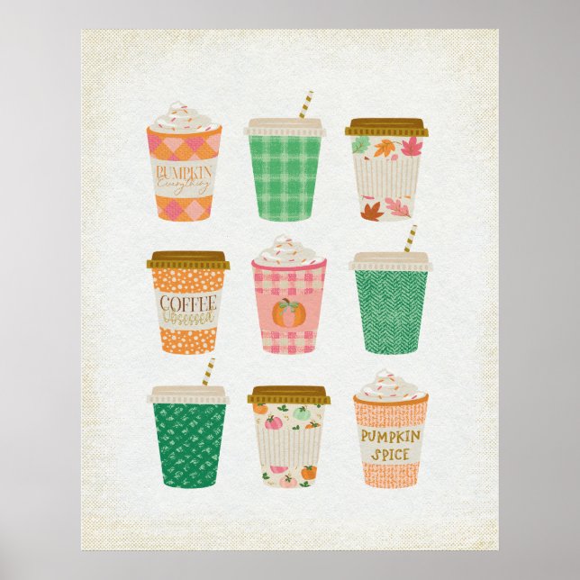 Fall Kaffe koppar | Pumpkin Spice Latte hösten Poster (Framsidan)