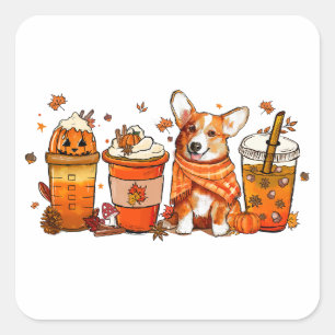 Fall kaffe med Corgi Pumpkin Spice Latte Älskare Fyrkantigt Klistermärke