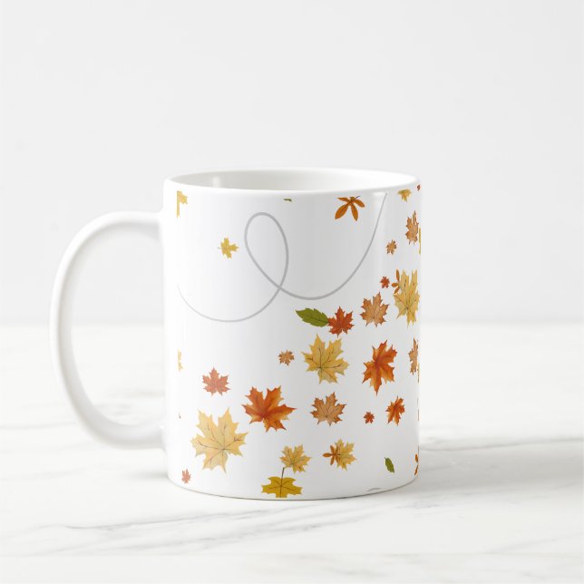 Fall kaffe mugg med blåsande löv (Vänster)