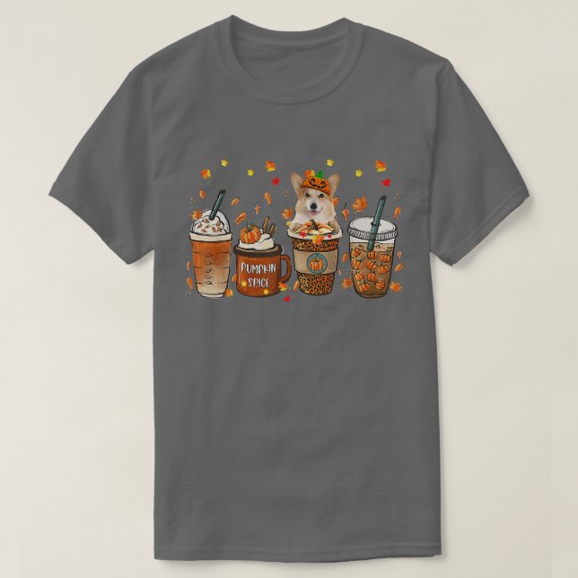 Fall Kaffepumpkin Spice Latte Iced Autumn Corgi- T Shirt (Design framsida)