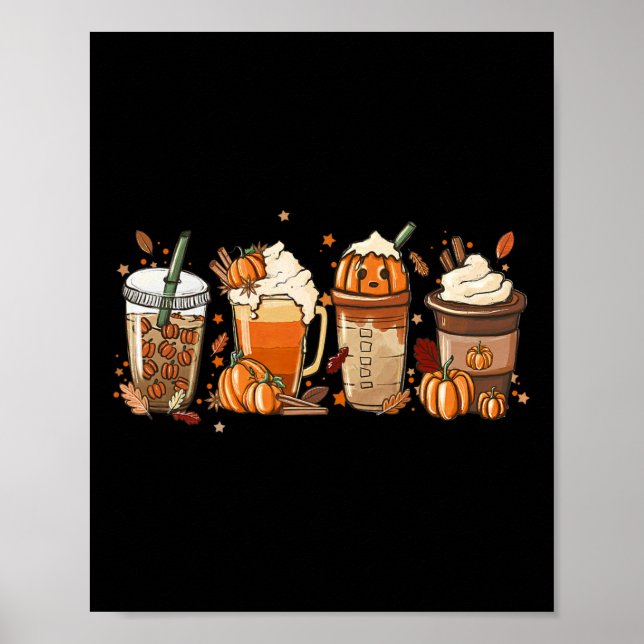 Fall Kaffepumpkin Spice Latte Iced Warm Mysigt Aut Poster (Framsidan)