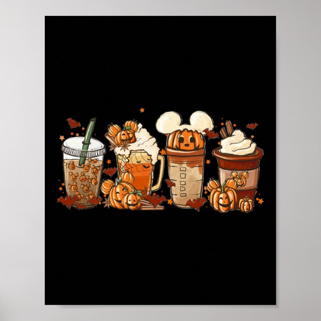 Fall Kaffepumpkin Spice Latte Iced Warm Mysigt Aut Poster (Framsidan)