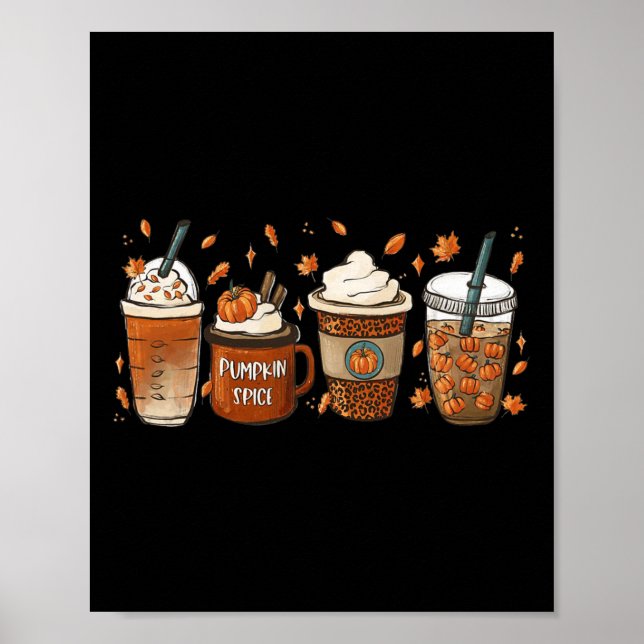 Fall Kaffepumpkin Spice Latte Iced Warm Mysigt Aut Poster (Framsidan)