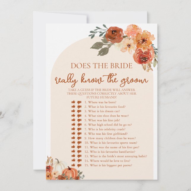 Fall Känner Bride-verkligen till Groom Game? Inbjudningar (Framsida)