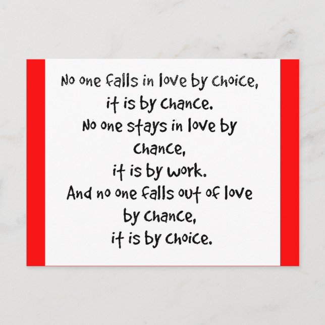 FALL KÄRLEK CHOICE STAYS-ARBETET FALLER UT KÄRLEK VYKORT (Framsida)