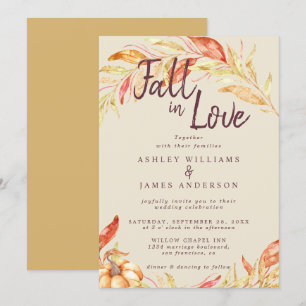 Fall Kärlek Golden Foliage Antique Gult Bröllop Inbjudningar