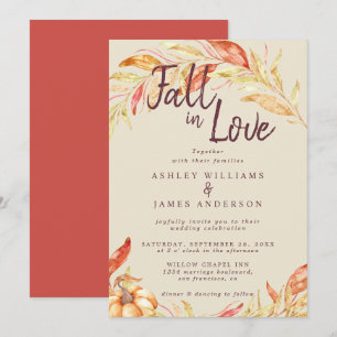 Fall Kärlek Golden Foliage Antique White Red Bröll Inbjudningar