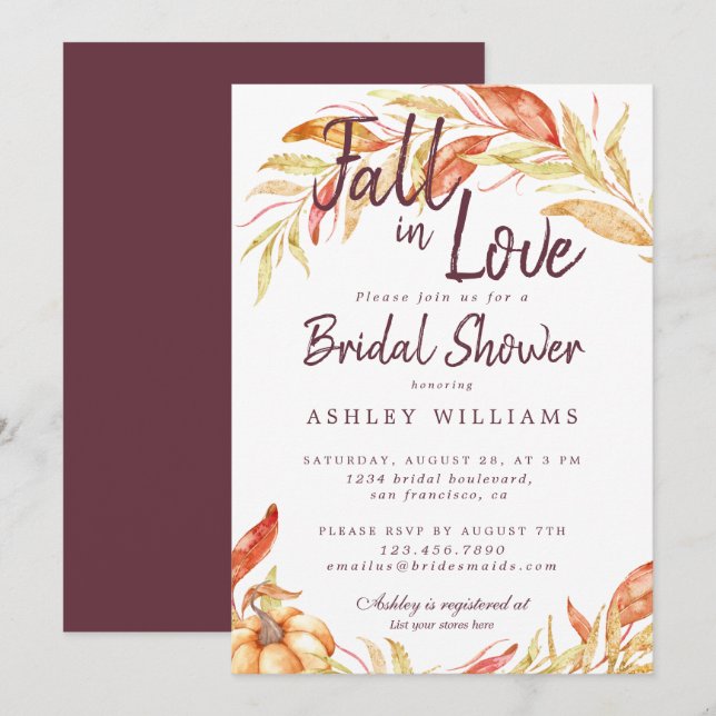 Fall Kärlek Golden Foliage Burgundy Möhippa Inbjudningar (Fram/baksida)