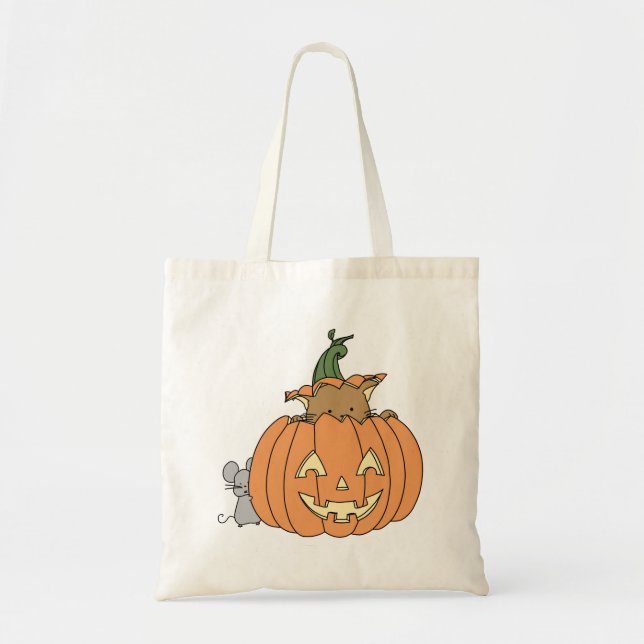 Fall Kat i Pumpkin Jack'o'lantern and Mouse Tygkasse (Framsidan)