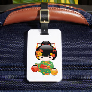 Fall Kokeshi Docka - Grön Kimono Geisha Flicka Bagagebricka