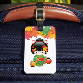 Fall Kokeshi Doll - Grönt Kimono Geisha Girl Bagagebricka
