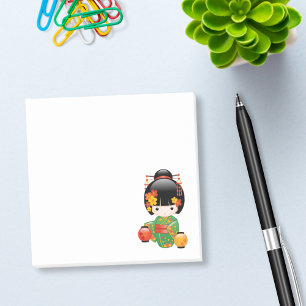 Fall Kokeshi Doll - Grönt Kimono Geisha Girl Post-it Block