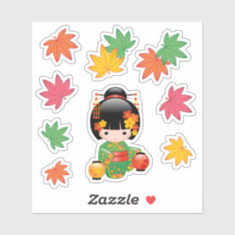 Fall Kokeshi Doll - Japanska Kimono Geisha Girl Klistermärken