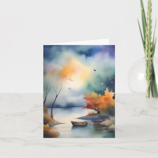 Fall kväll scen B - Vattenfärger och penna Helgkort (Framsida)