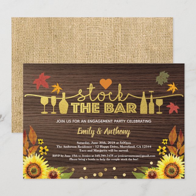 Fall lagrar vid pub solrosburkträ inbjudningar (Fram/baksida)