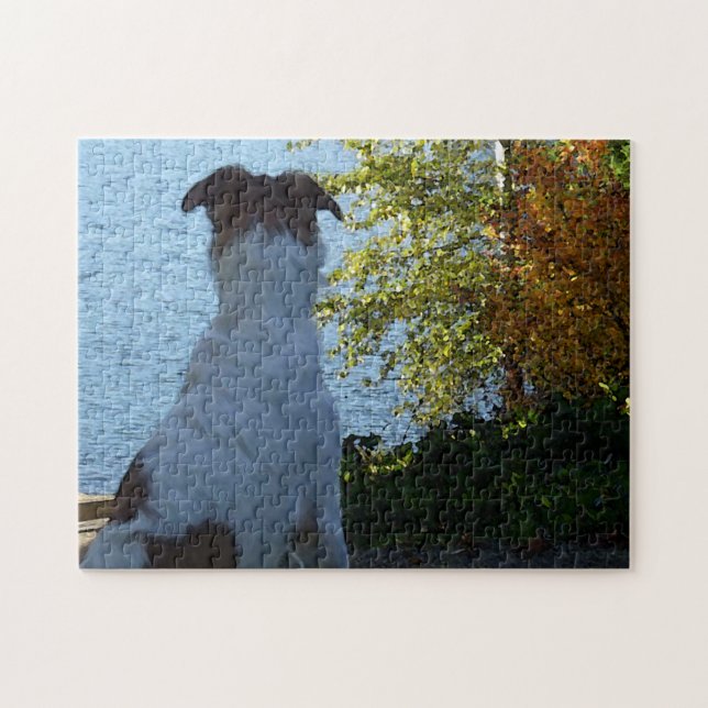 Fall Lake och Borzoi Pussel (Horisontell)