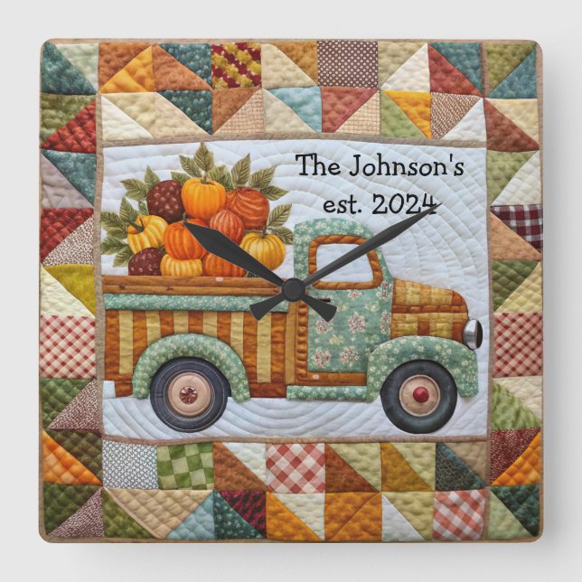 Fall Land Harvest Pickup Lastbil Wall Clock Clock Fyrkantig Klocka (Framsida)
