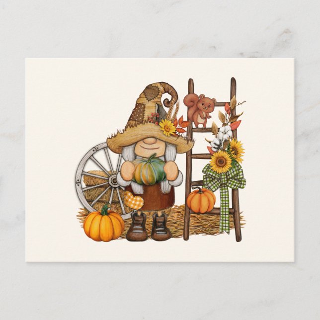 Fall Land Pumpkin Harvest Gnome Vykort (Framsida)