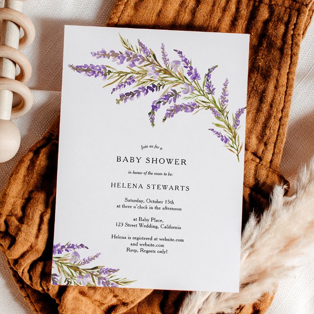 Fall lavender blommigt vattenfärgsdusch för chicen inbjudningar (Fall lavender floral watercolor chic baby shower invitation)
