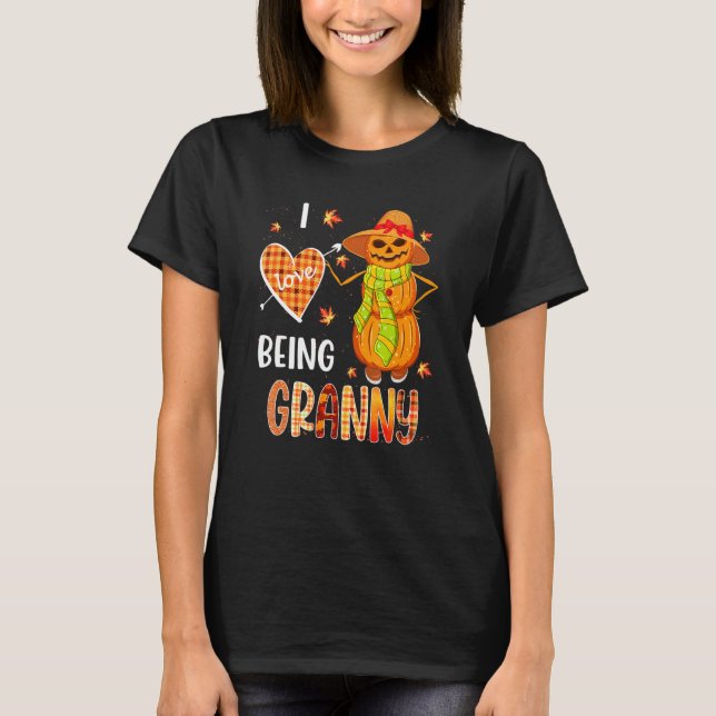 Fall Leaf Granny Pumpkin Snowman Thanksgiving Autu T Shirt (Framsida)