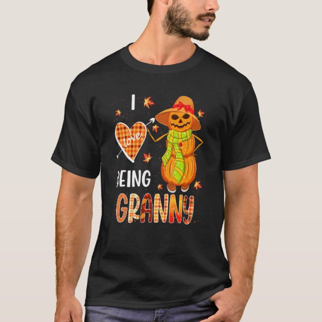 Fall Leaf Granny Pumpkin Snowman Thanksgiving Autu T Shirt (Framsida)