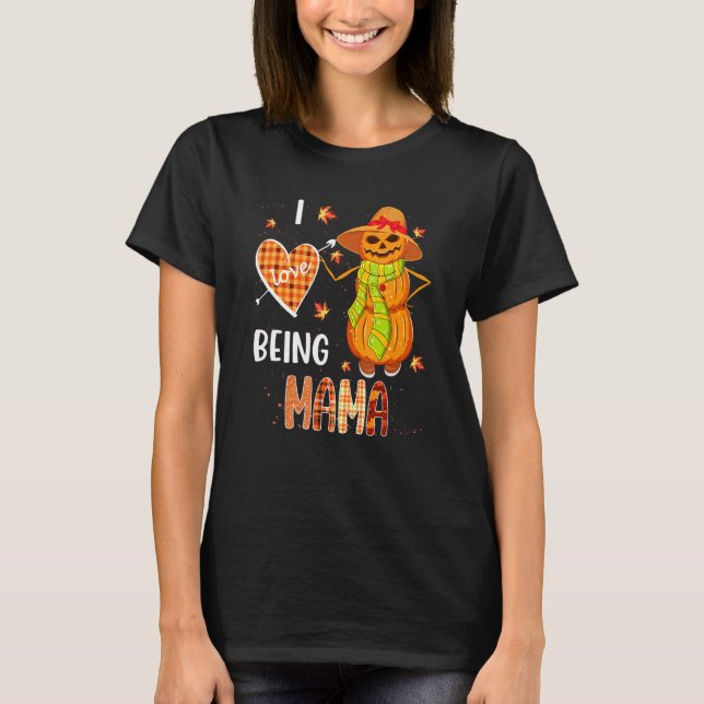 Fall Leaf Mama Pumpkin Snowman Thanksgiving Autumn T Shirt (Framsida)