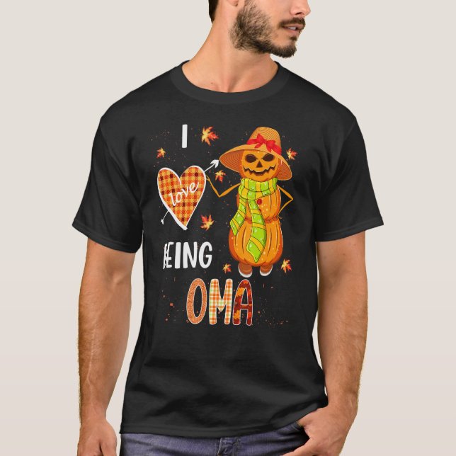 Fall Leaf Oma Pumpkin Snowman Thanksgiving Autumn  T Shirt (Framsida)