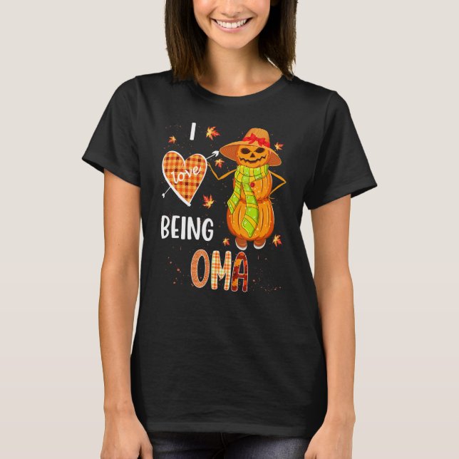 Fall Leaf Oma Pumpkin Snowman Thanksgiving Autumn  T Shirt (Framsida)