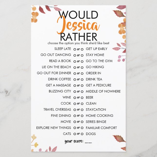 Fall Leaves Customisable Would She Rather Game (Framsida)