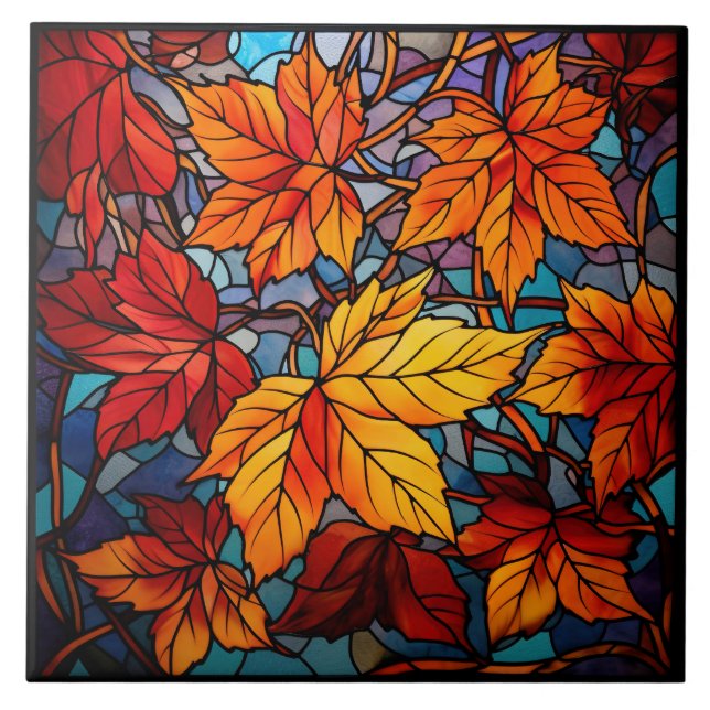 Fall leaves Stained Glass  Kakelplatta (Framsidan)