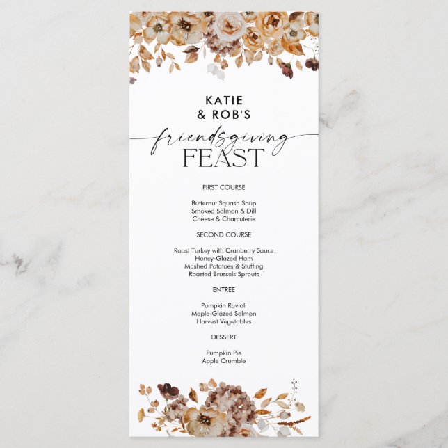 Fall Leaves Thanksgiving Dinner Flat Menu Meny (Framsida)