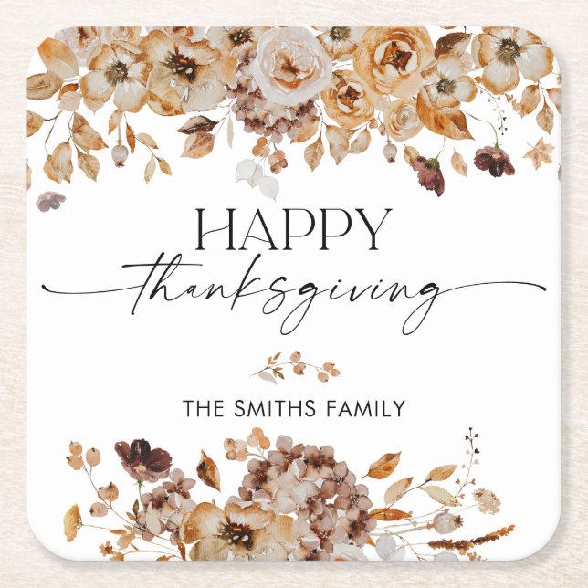 Fall Leaves Thanksgiving Dinner  Underlägg Papper Kvadrat (Framsidan)
