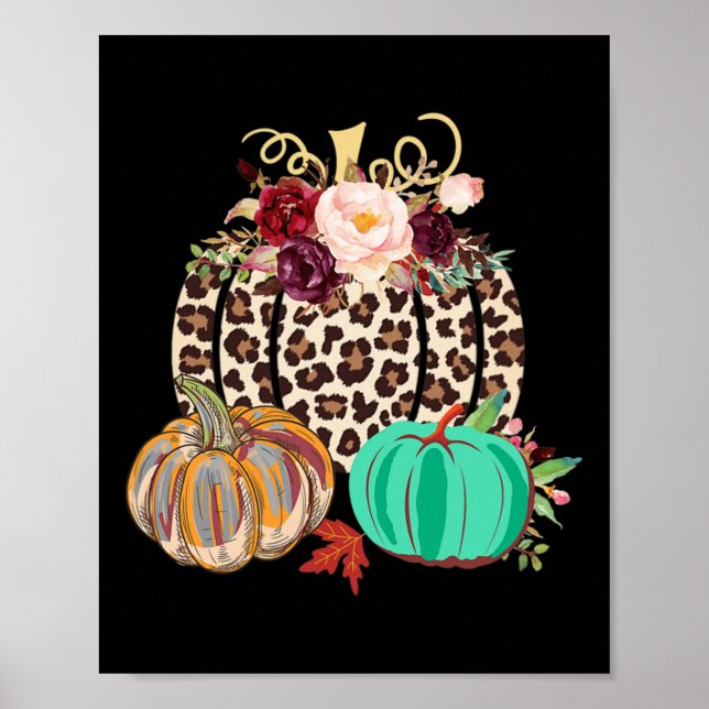 Fall Leopard Cheetah Pumpkin Rustic Halloween Than Poster (Framsidan)