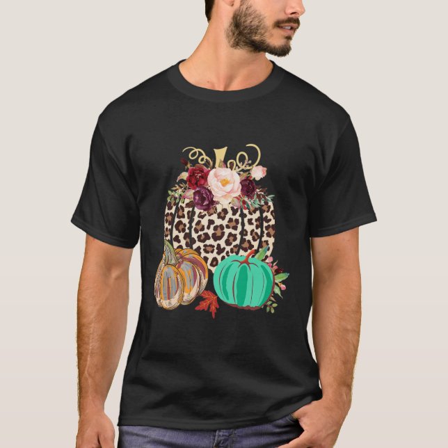 Fall Leopard Cheetah Pumpkin Rustic Halloween Than T Shirt (Framsida)